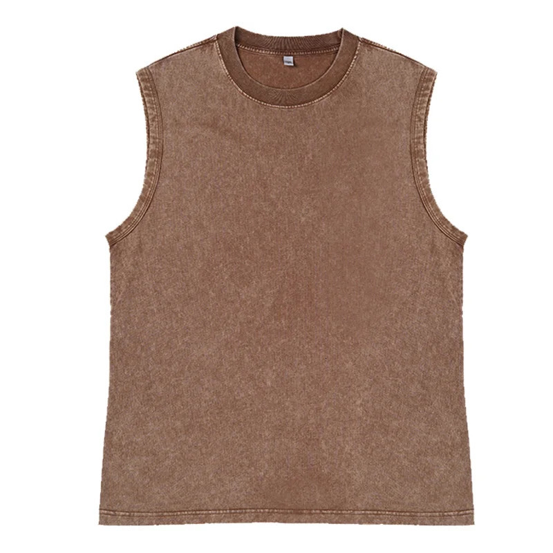 Mens vest retro wash Tshirt 100% pure cotton top summer casual sleeveless street black loose womens 250409