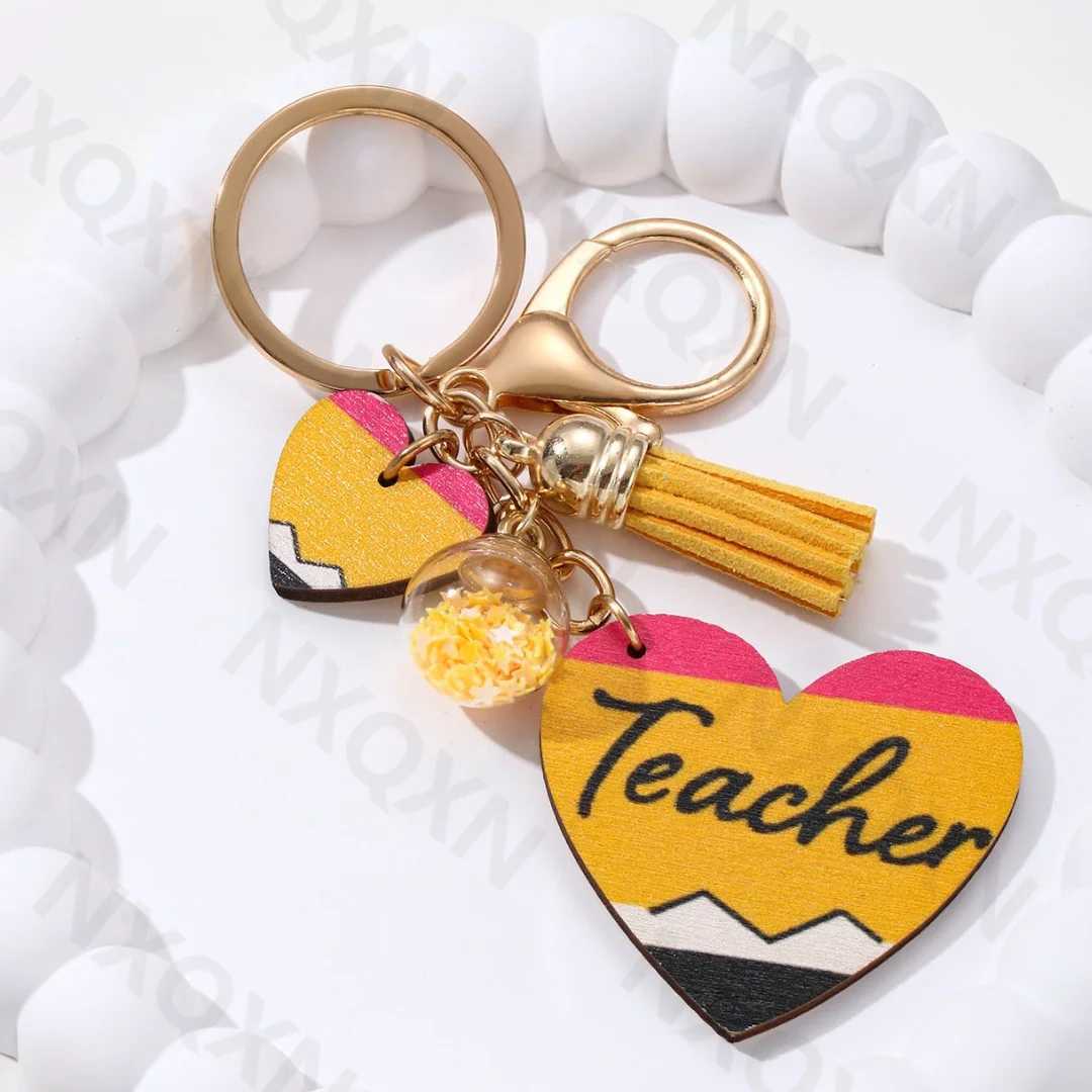 Cute Blackberry Pencil Hearts Wooden Keychain Rainbow PLE Pendant Keyring Teachers Day Gift Handmade JewelryXJ250409