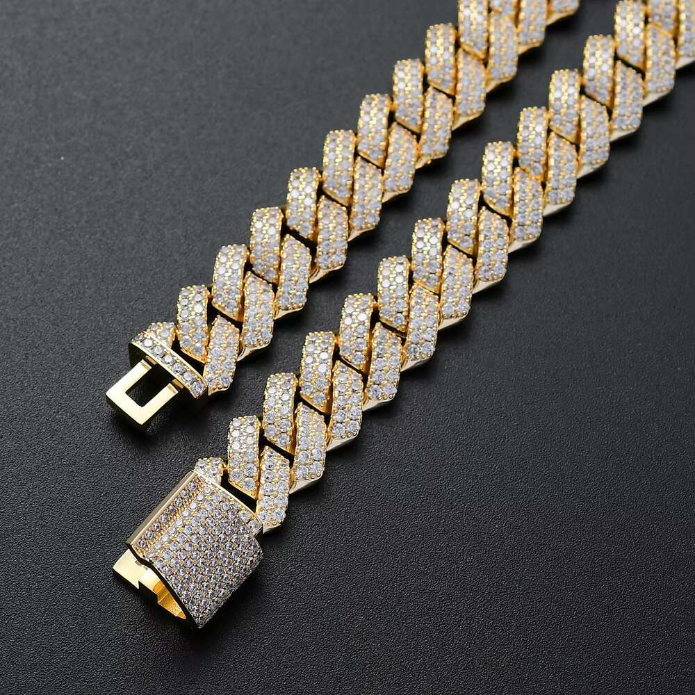 13mm Box Buckle Chain Necklace Rap All Zirconia Men's Cuban Bracelet Hip Hop Jewelry