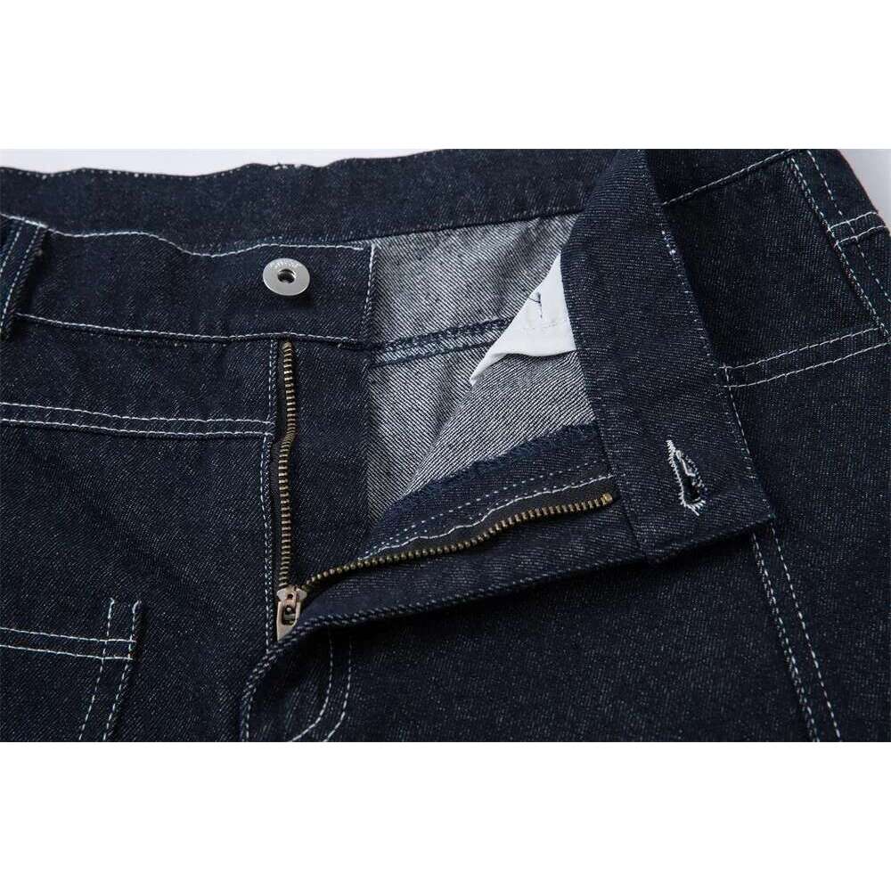 Spliced Top Jeans Mens High Street Pocket Loose Wide Leg Scimitar Denim Pants Men