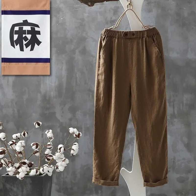 Womens high waisted casual Trouser womens loose oversized 4XL carrot pants summer ultra-thin cotton linen wide leg pantsXJ250403