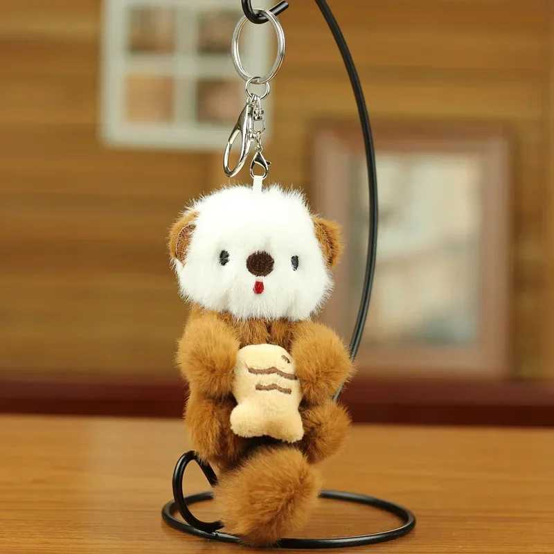 Cute otter holding fish plush pendant keychain fashion backpack keyring pendant school bag keywallet pendant wholesaleXJ250409