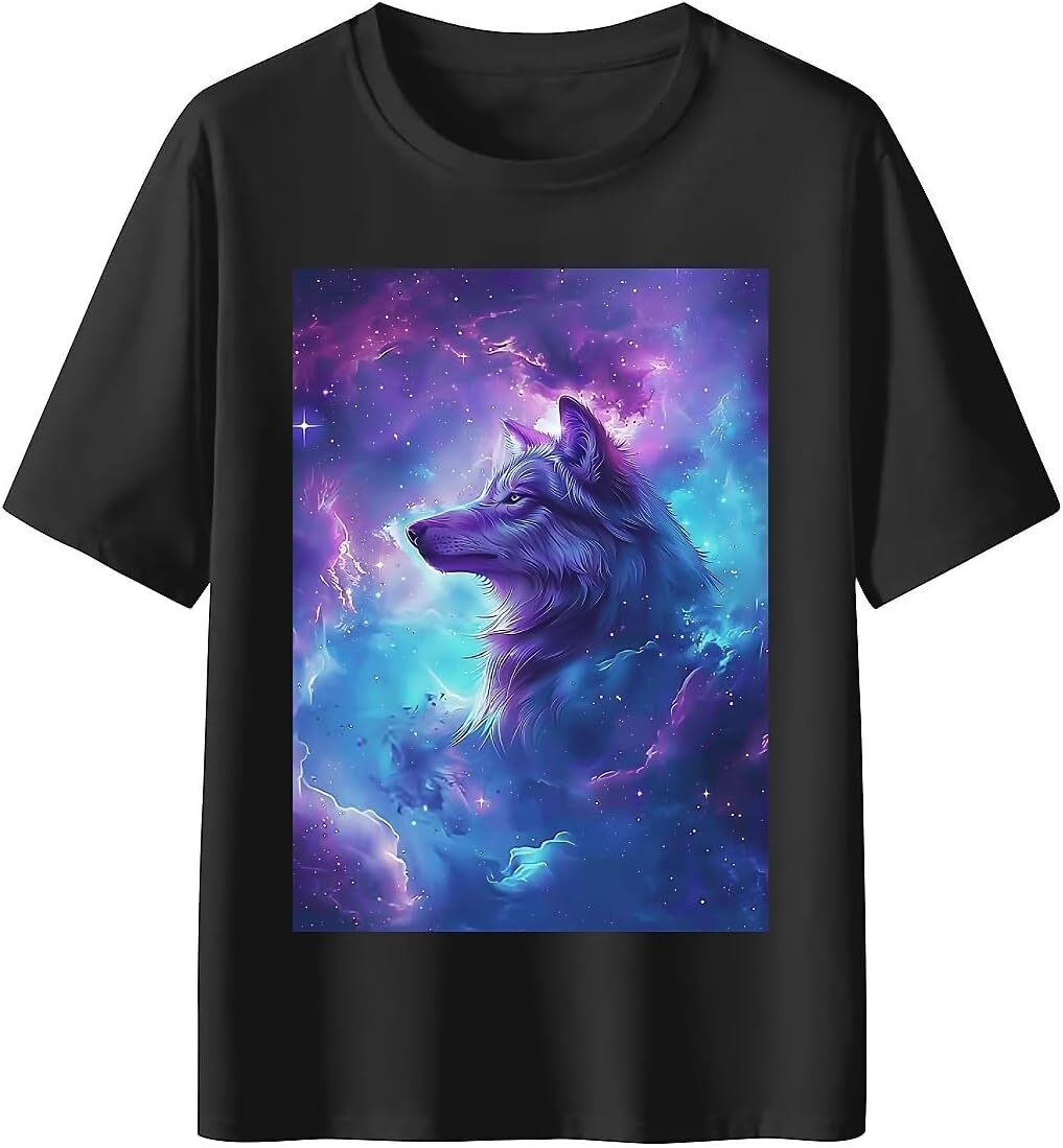 T shirt for Mens Mens Novelty T-Shirts Graphic 2D Print Summer Short Sleeve T-Shirt Tee Shirt S - Wolf Fantasy Sky Shirts