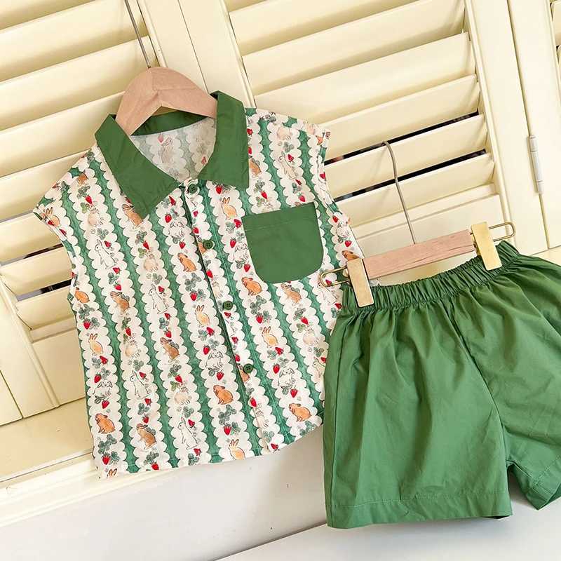 Sisters and Brothers Summer Apparel 1-8Y Vacation Style Boys Shirt Shorts 2PCS Girls Cartoon Print with Dress Childrens Clothing S2548