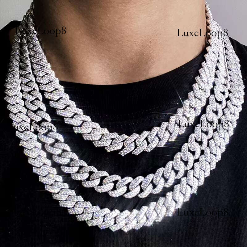 Wholesale 6MM 8MM 10MM 12MM 15MM Sier k Chain Ready To Ship Hip Hop Iced Out Moissanite Dia Cuban Necklace