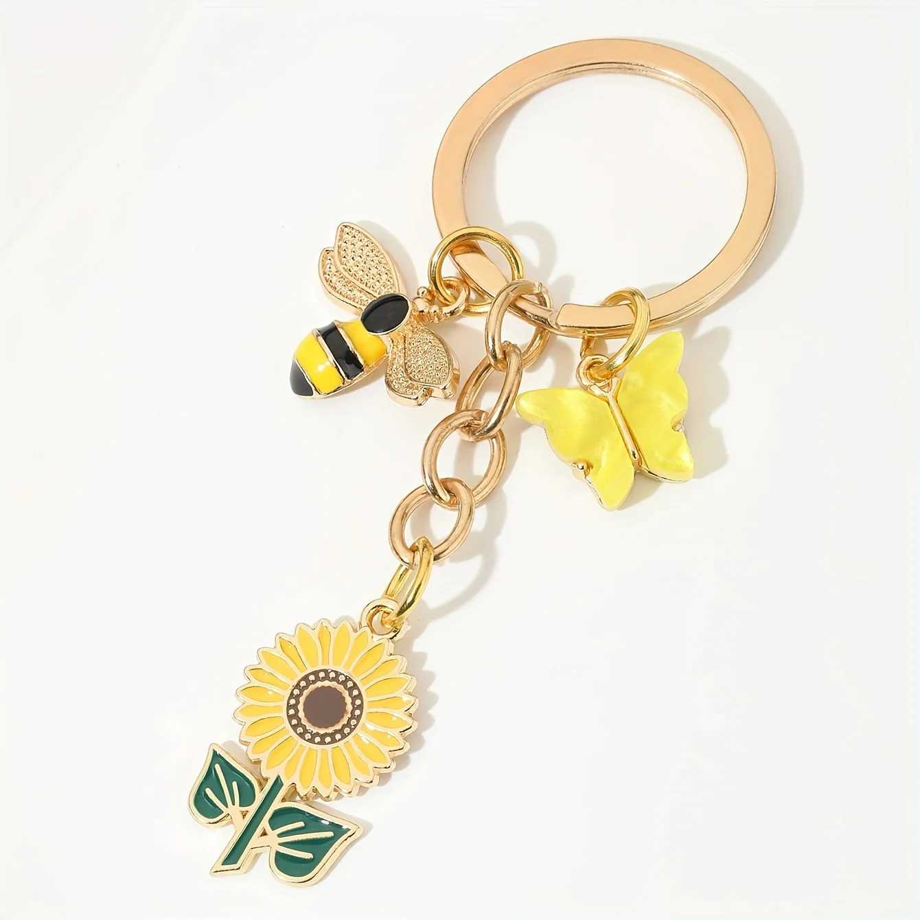Cute enamel butterfly bee and sunflower keychainXJ250409