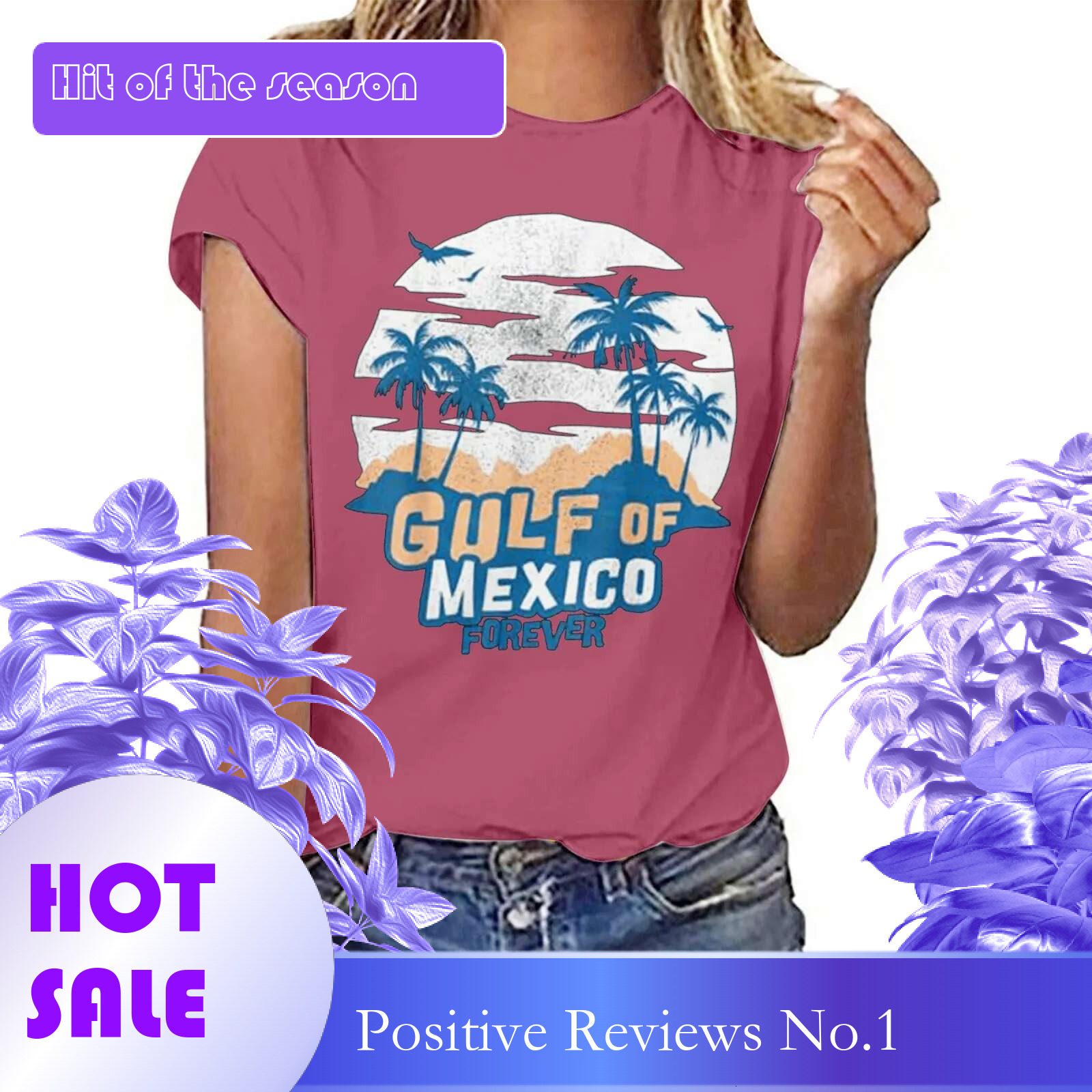 Dongdumaoyi Gulf Of Mexico Forever Tee Shirt For Women Printed T Shirts S Letter Print Round Neck Short Sleeve Top Summer Shirt