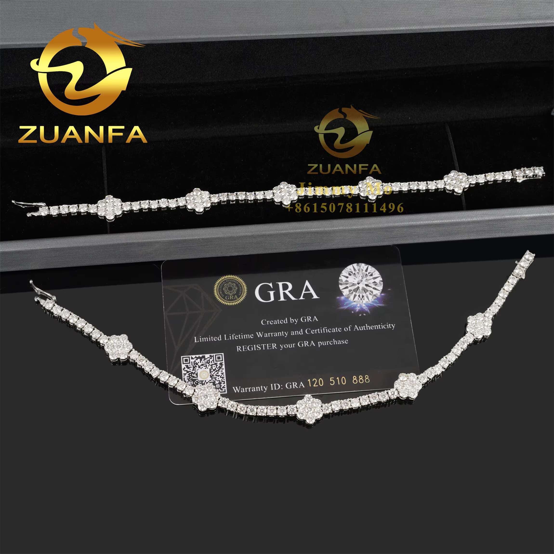 New Arrivals Best Selling 3mm 925 Sterling Silver Man Luxury Hip Hop Jewelry Moissanite Diamond Flower Tennis Chain Bracelets