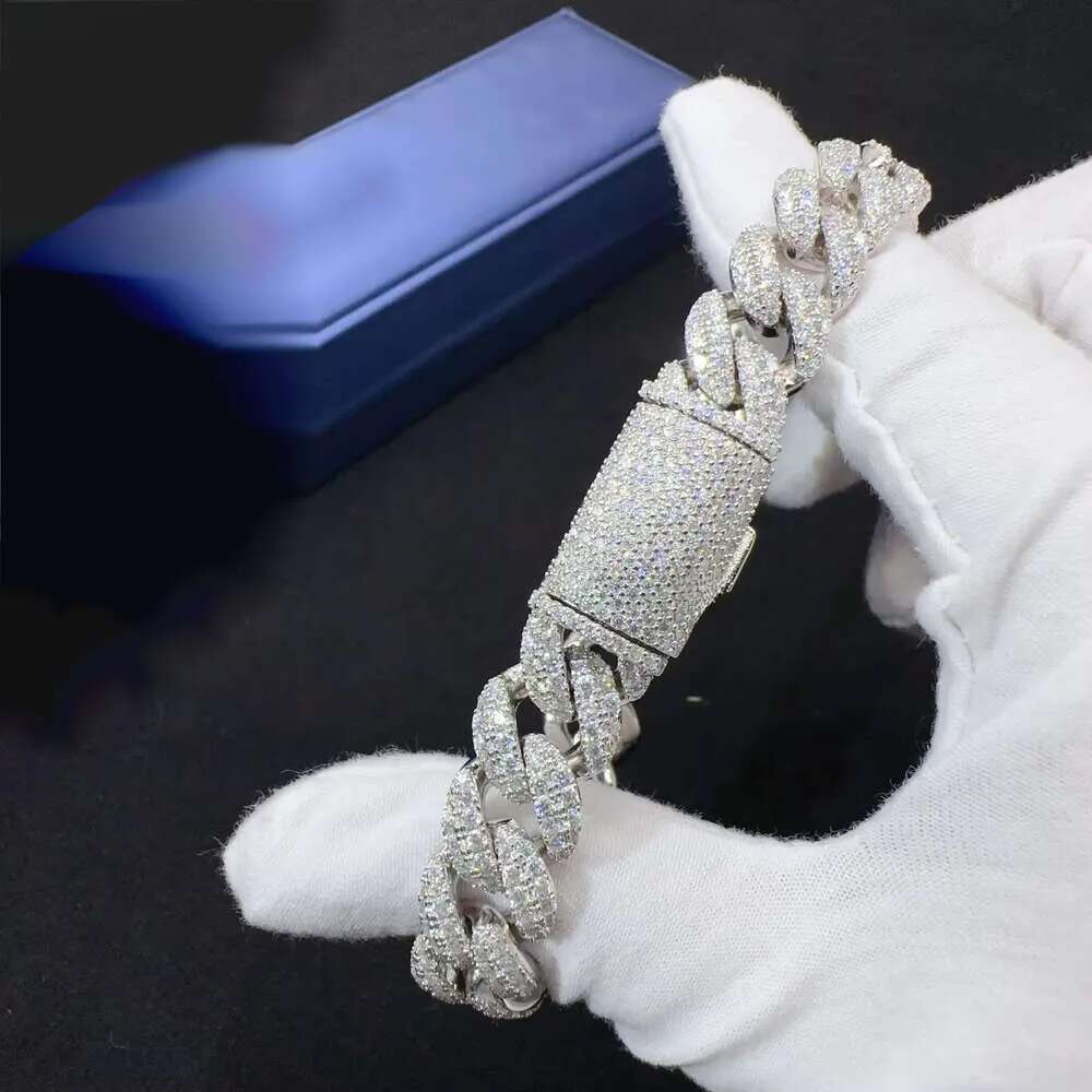 12mm Width Fashion Wholesale Price Sterg S Sier Iced Out Vvs Moissanite Dia Fine Hip Hop Jewelry Cuban k Chain Bracelet Men for Women
