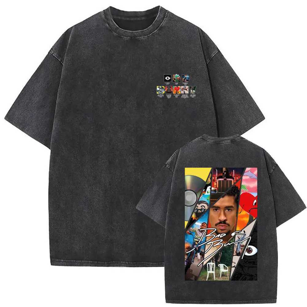 Washing Retro Rap Singer Bad Rabbit Music Album Cover Graphic T-shirt Mens Hip Hop Retro Extra Large T-shirt Mens Fashion Trend T-shirtXJ250409