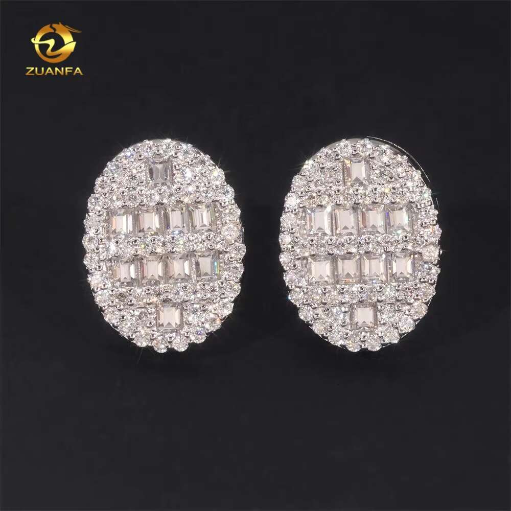 Ready to Ship GRA Certificate Iced Out Diamond Oval Shape 925 Silver Screw Back Men Moissanite Hip Hop Earrings