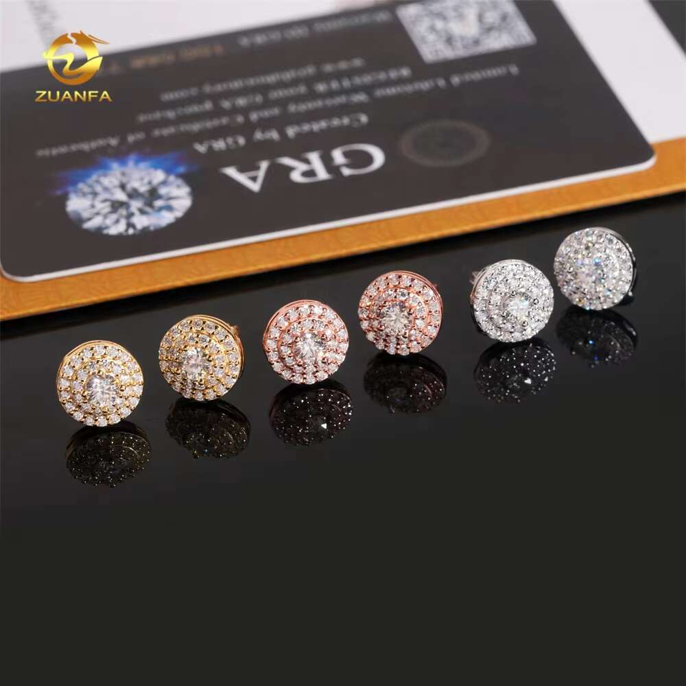 Pass Diamond Tester Fashion Stud 925 Sterling Silver Hip Hop Round Iced Out VVS Moissanite Earrings