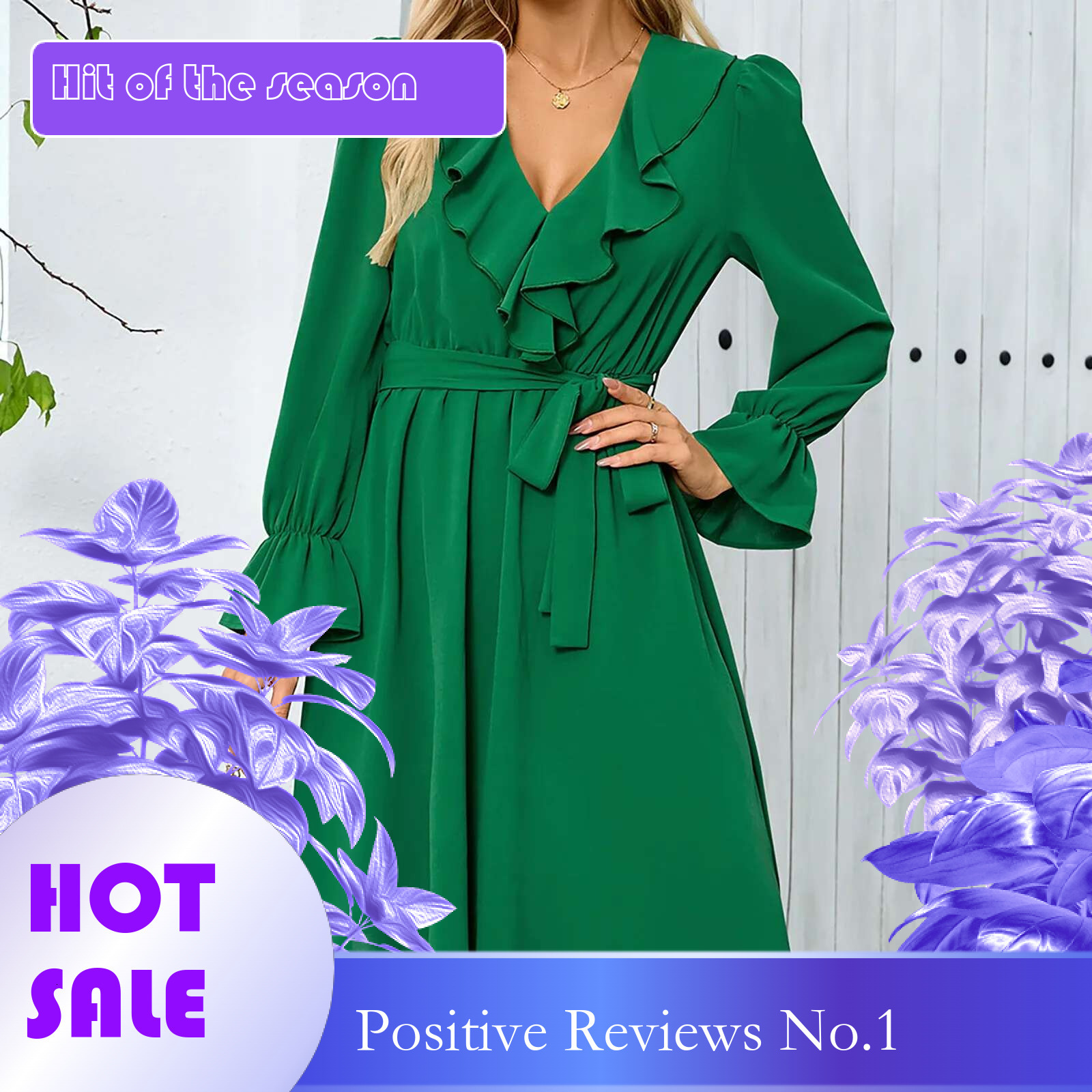 Dongdumaoyi Ruffle Edge Irregular Elegant OL Work Dress Long Sleeve Pleated Party V Neck Flared A Line Midi With Belt