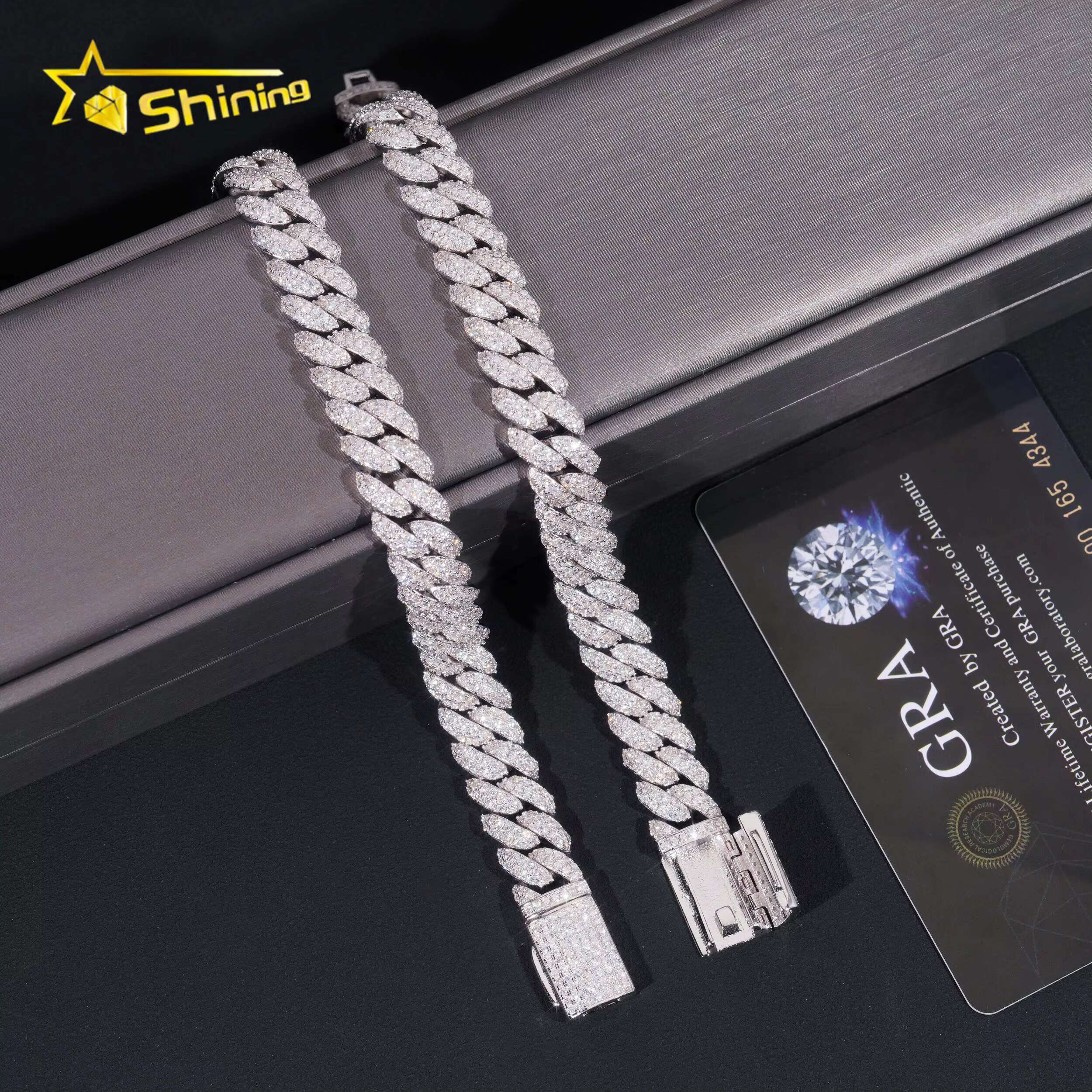 New Stocks Hip Hop Jewelry 925 Silver Gold Plated 10MM Iced Out Necklace VVS D Color Moissanie Cuban Link Chain Fashion Necklace