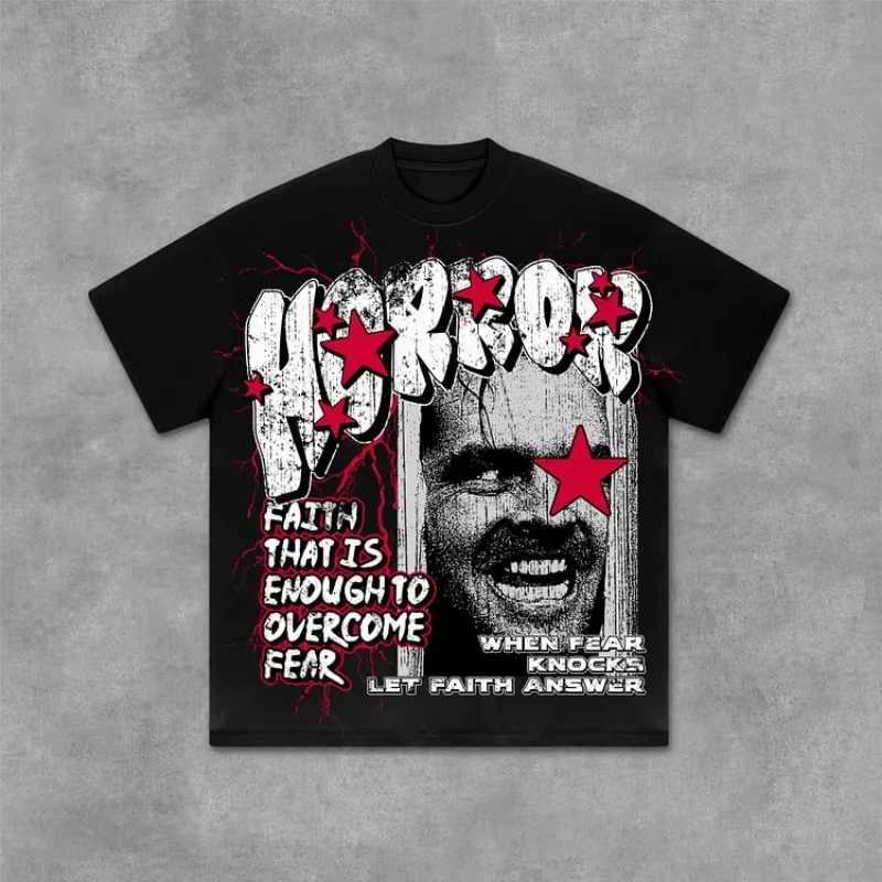 Shining Faith Over Fear Graphics printed cotton T-shirt for mens Y2K summer short sleeved retro oversized T-shirt for womens topXJ250409