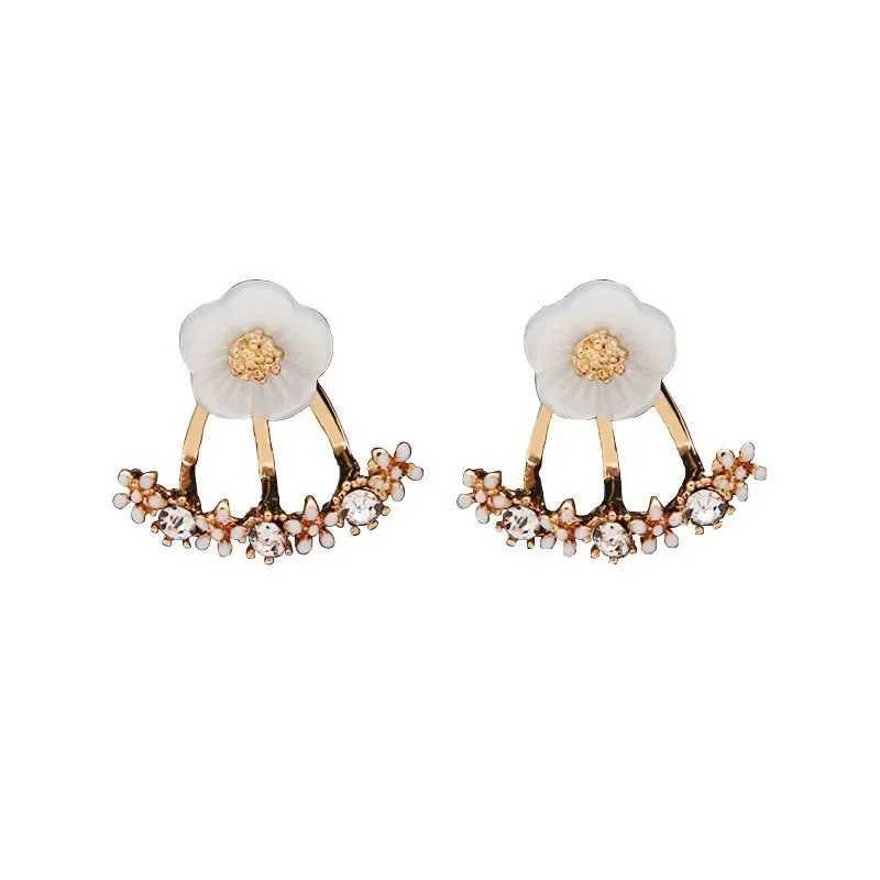 Womens Flower Earrings Zircon Ear Jacket Korean Style Copper Ear Studs Earrings Orecchini Jewelry Pendientes Aretes De Mujer Z250408