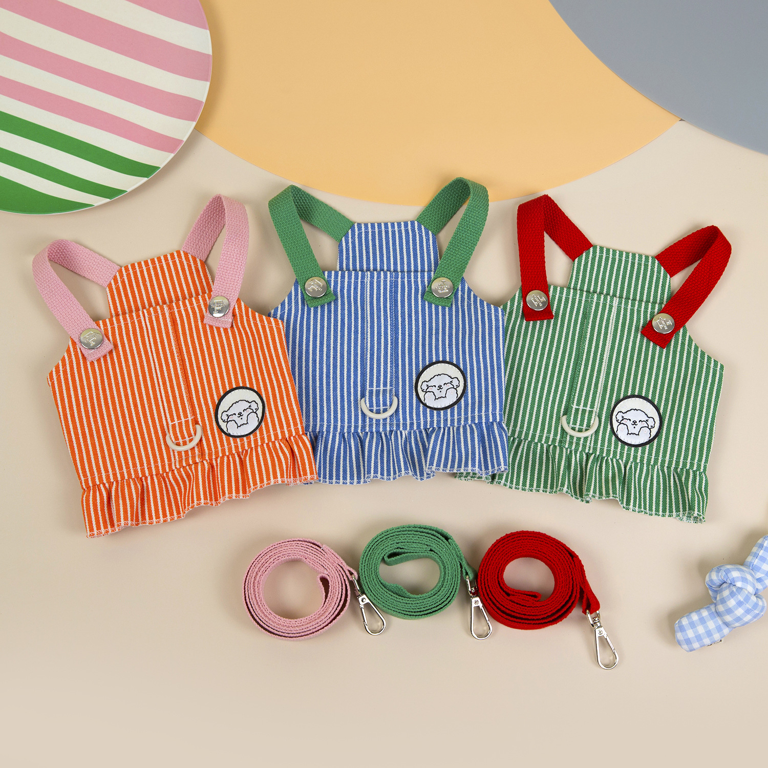 Small Dog Girls Harness Strap Denim Dress with Leash Set, Stripe Puppy Dog Vest Harnesses Skirt , Female Pet Clothes Skirt Chihuahua Yorkie Apparel Ou