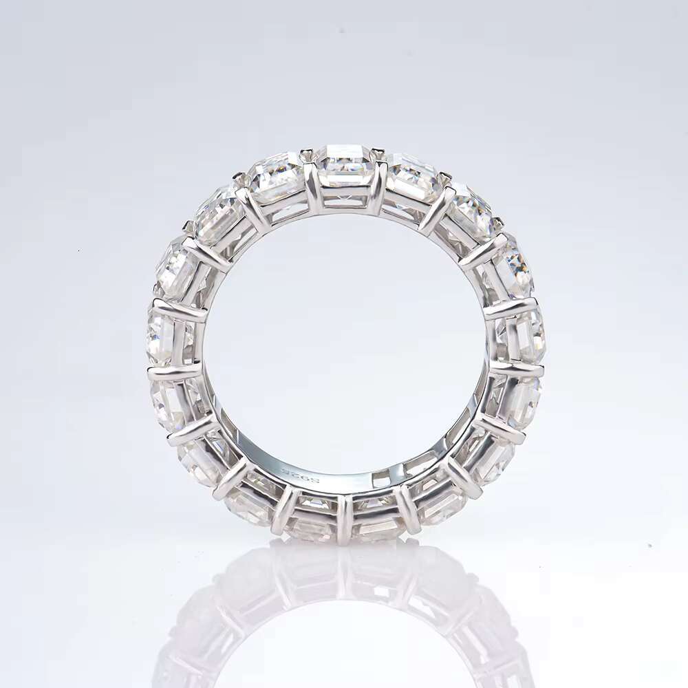 HOT -Sale 925 Silver Sterling with Eternity Band Emerald Shape VVS Moissanite Full Eternity Rings for Mens