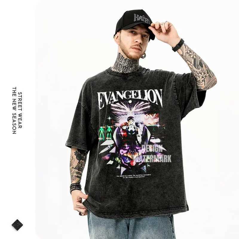 E-Evangelian T-shirt Retro Washing Anime EVA T-shirt Oversized Street Clothing Manga Rei Asuka T-shirt Nagisa Top Mens T-shirtXJ250409