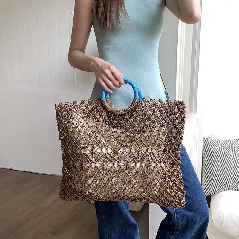 Summer Hollow Straw Beach Handmade Woven Shoulder Raffia Rattan Shopping Travel Bag Bohemian Braided Handbag Casual Tote