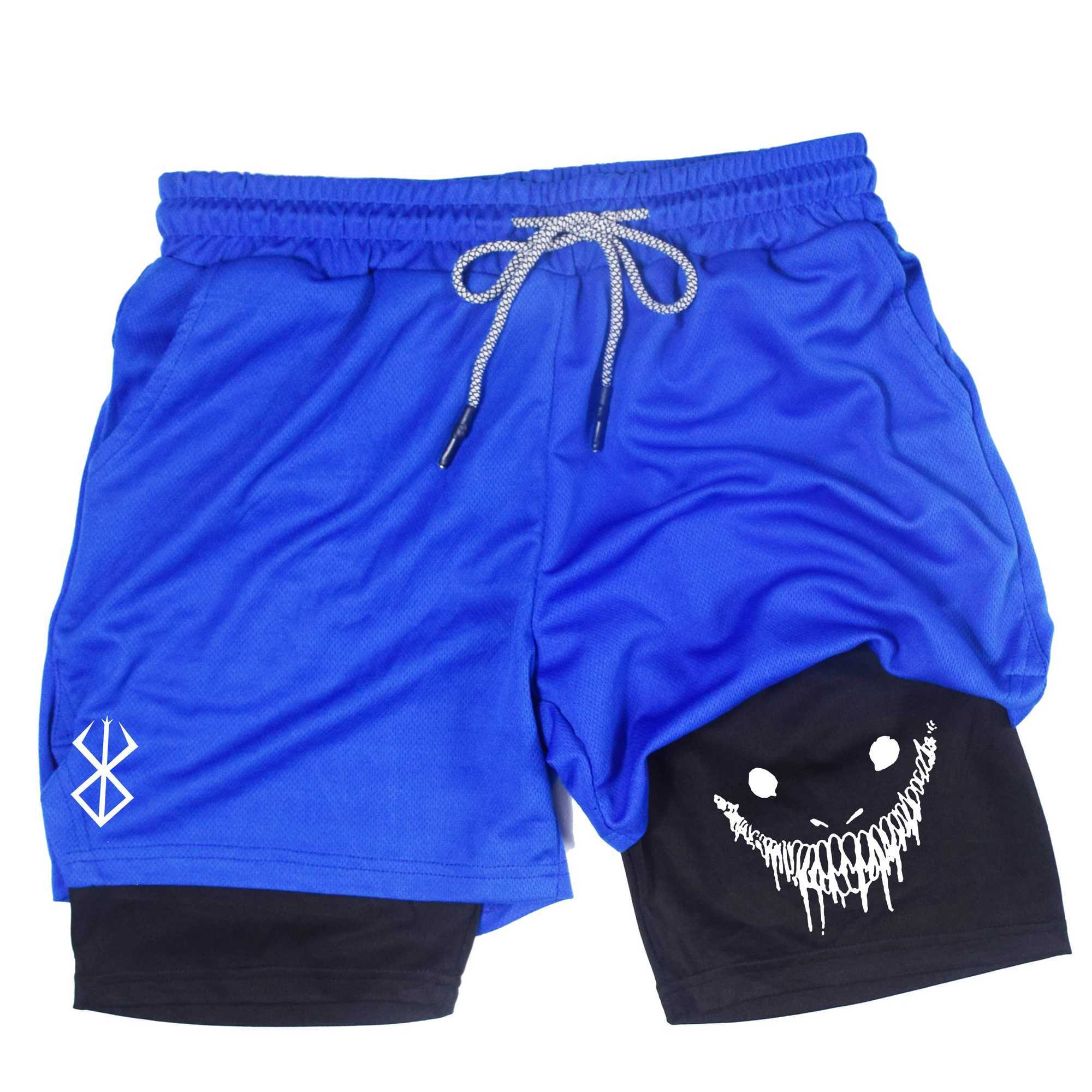 Mens compression gym shorts boxing printed sports pants double layered quick drying basketball beach muscle fitnessC250409