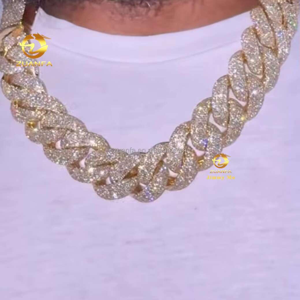 Custom Made Luxury Heavy 925 Solid Silver 18mm Big Guy Rapper Jewelry Iced Out Hip Hop Moissanite Miami Cuban Link Chain