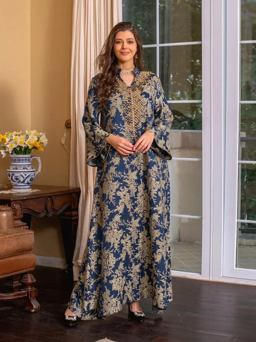 Eid al Fitr womens Abaya beaded collar Jalabiya Moroccan party dress Abayas Kaftan Vestidos Arabic long 250409