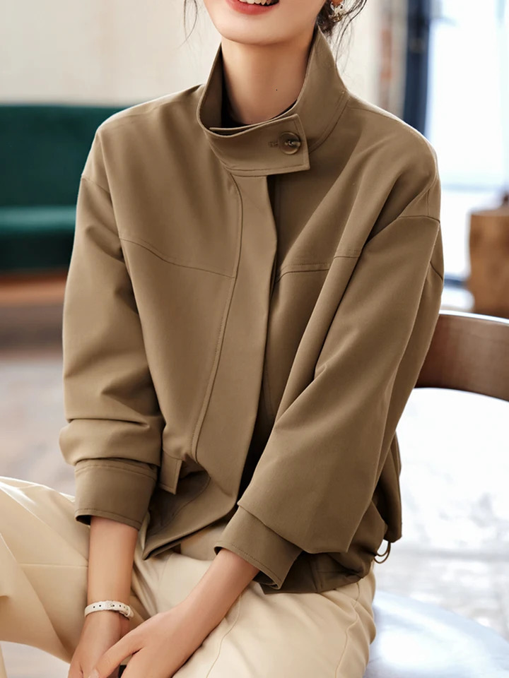 SXXL Camel Frame Collar Jacket Womens Autumn and Winter Casual Long Sleeve Baseball Single Chest Short 250409