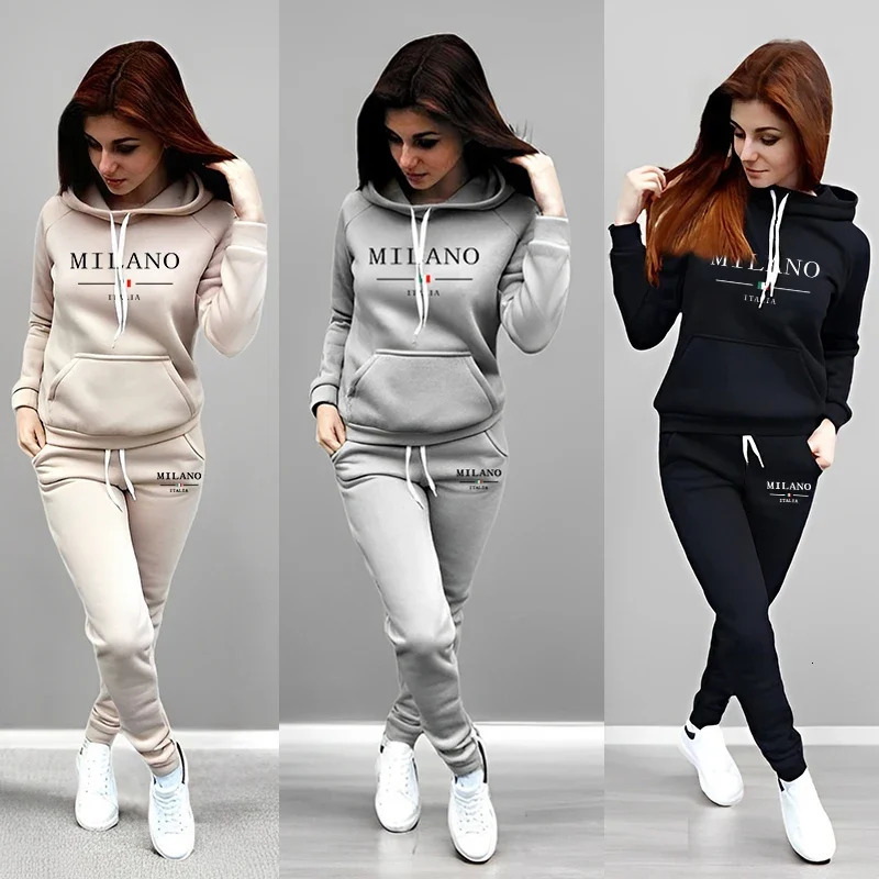 Autumn Winter Female Daily Casual Sporty Jogger Suit Hoody Outfit Italy Fashion Tracksuit for Woman Hooded Sweatshirt Sweatpants 251106