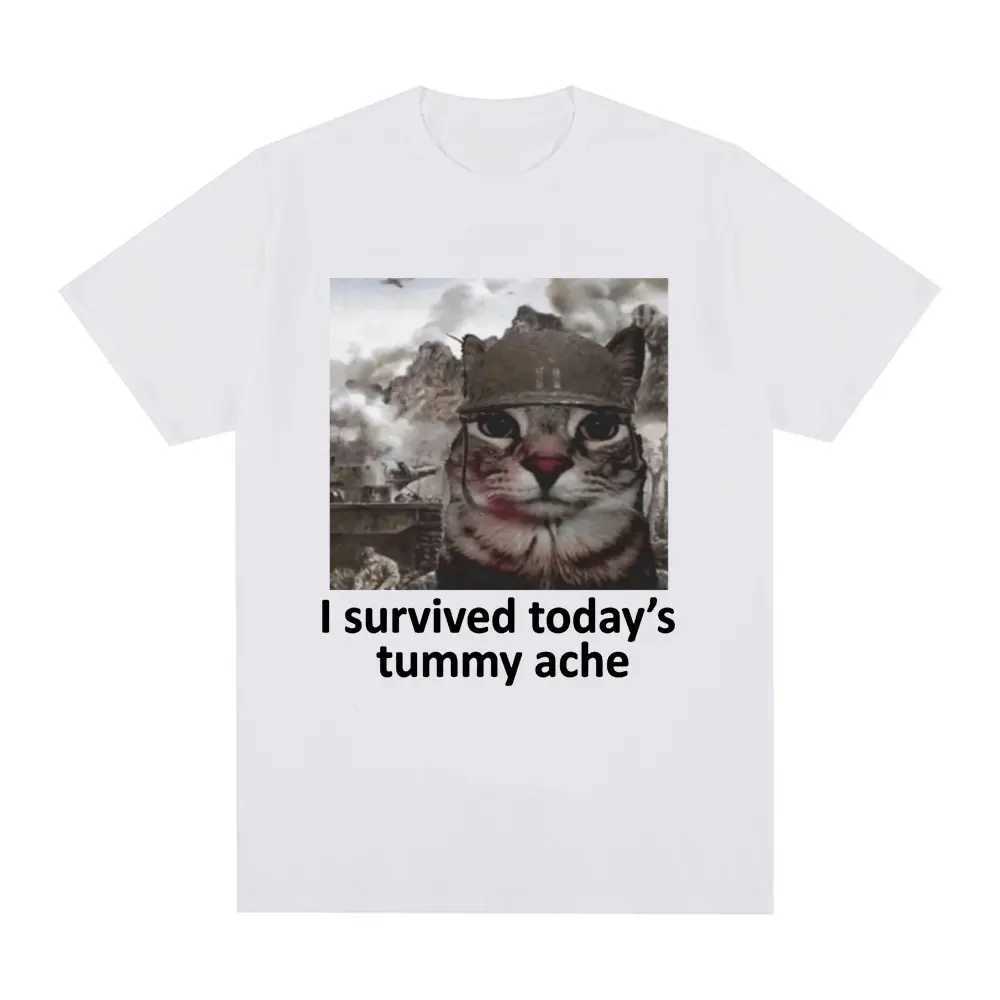 My abdominal pain T-shirt today interesting cat meme short sleeved T-shirt mens cotton casual oversized T-shirtXJ250409