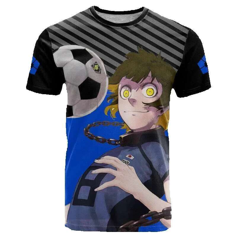 3D printed football T-shirt blue lock animation for men and women, Haruku fashion, Y2K style, short sleeved