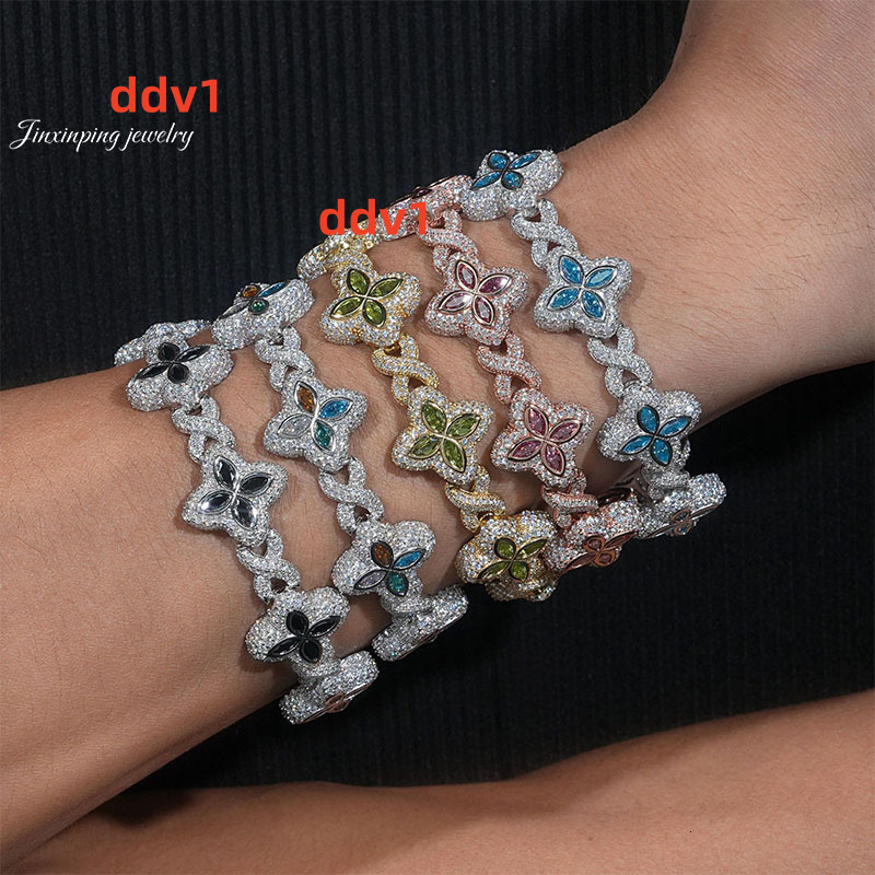 Mens Bracelets 2024 Colorful Moissanite Cuban Link Bracelet White Gold Plated High Quality Hip Hop Bracelet