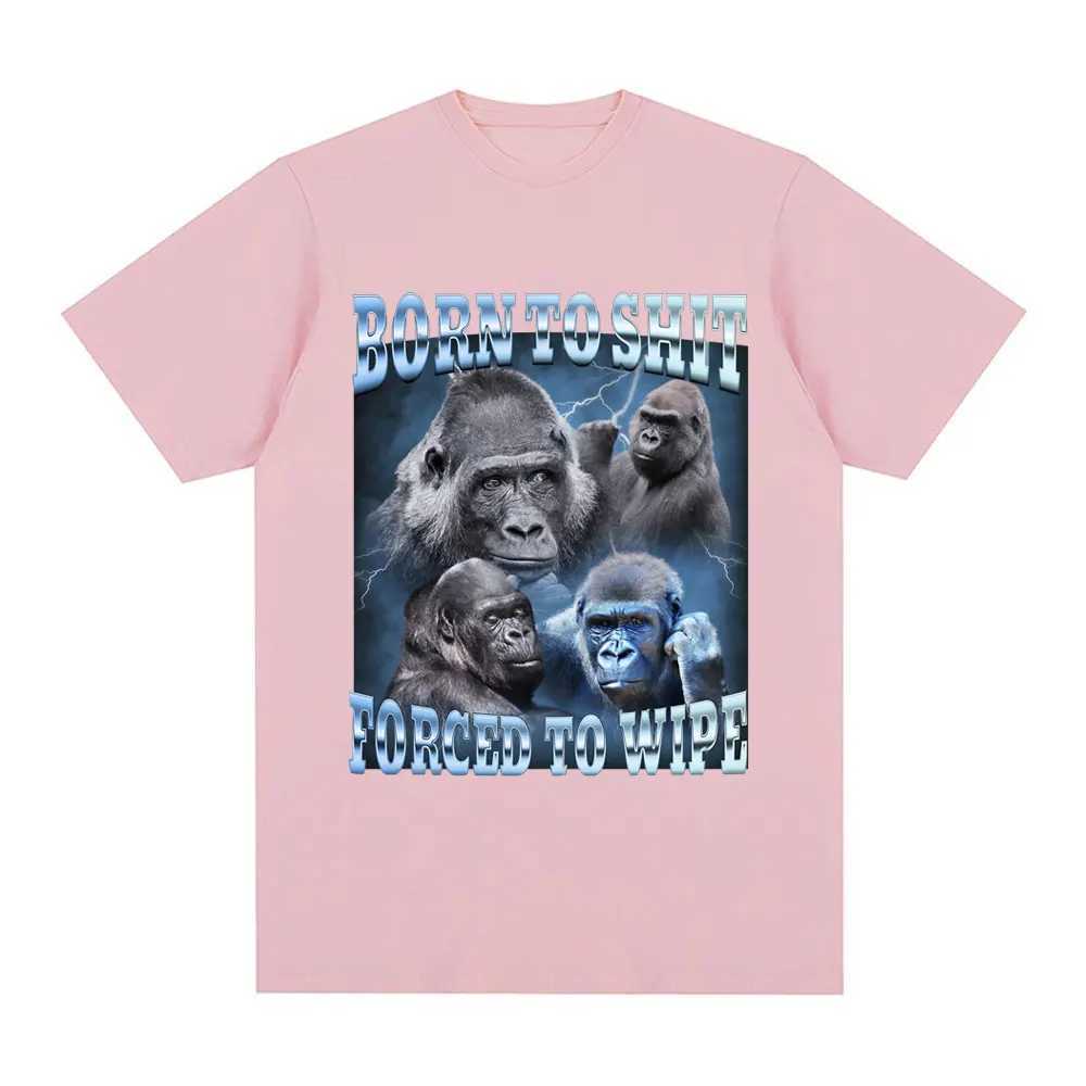 Anime was born to poop forced to erase funny gorilla graphic T-shirts fashionable short sleeved T-shirts mens casual oversized T-shirtsXJ250409