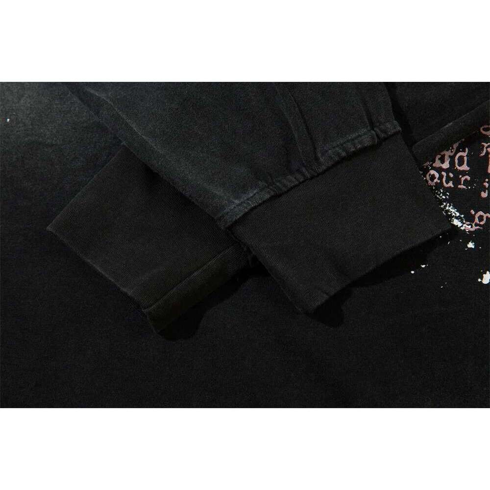 Distressed Letter Double-Sided Printed T-Shirt Mens High Street Autumn Long Sleeve Loose Cotton Crew Neck Tee Men