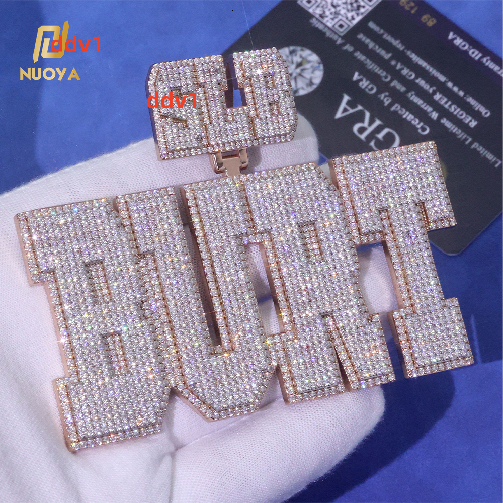 NUOYA VVS Moissanite Luxury Custom Letter Pendant Necklace Iced Out Hip Hop Fine Jewelry Rose Gold Plated Personalized Customizable