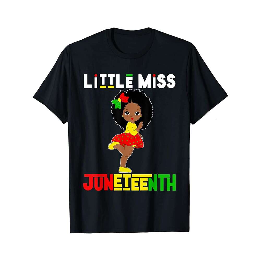 Designer T shirt Little Miss Juneteenth Melanin Cute Toddler Mens Black Girl - 220g Tshits