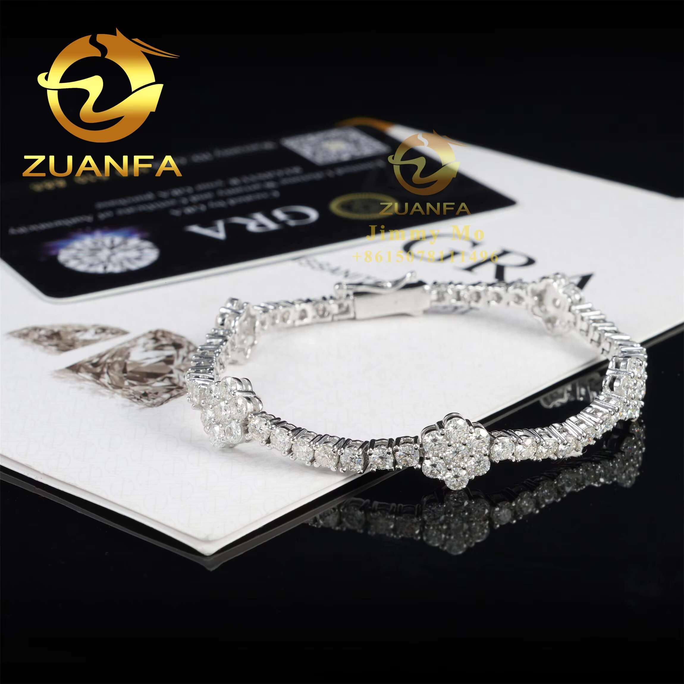 New Arrivals Best Selling 3mm 925 Sterling Silver Man Luxury Hip Hop Jewelry Moissanite Diamond Flower Tennis Chain Bracelets