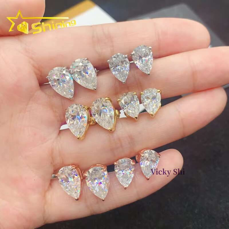 Wholesale Price Fine Earrings Jewelry Women 925 Silver Pear Cut Moissanite Diamond Stud Earrings GRA Certificated