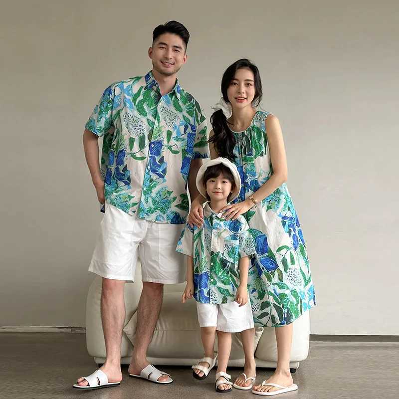 Beach Couple Looks Family Matching Clothing Holiday Mom Daughter Holiday Dress Holiday Dad Son Shirt Set sisters Brothers Clothing S2548