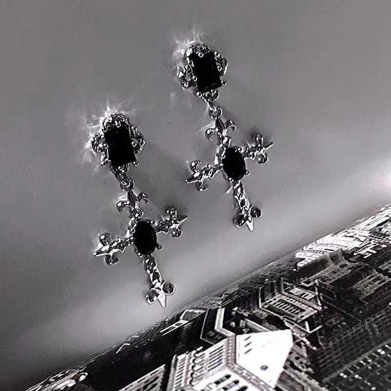 Gothic Cross Black Drill Drop Earrings Women Punk Halloween Jewellery Creativity Fashion Gorgeous Statement Jewelry Girl Gifts Z250408