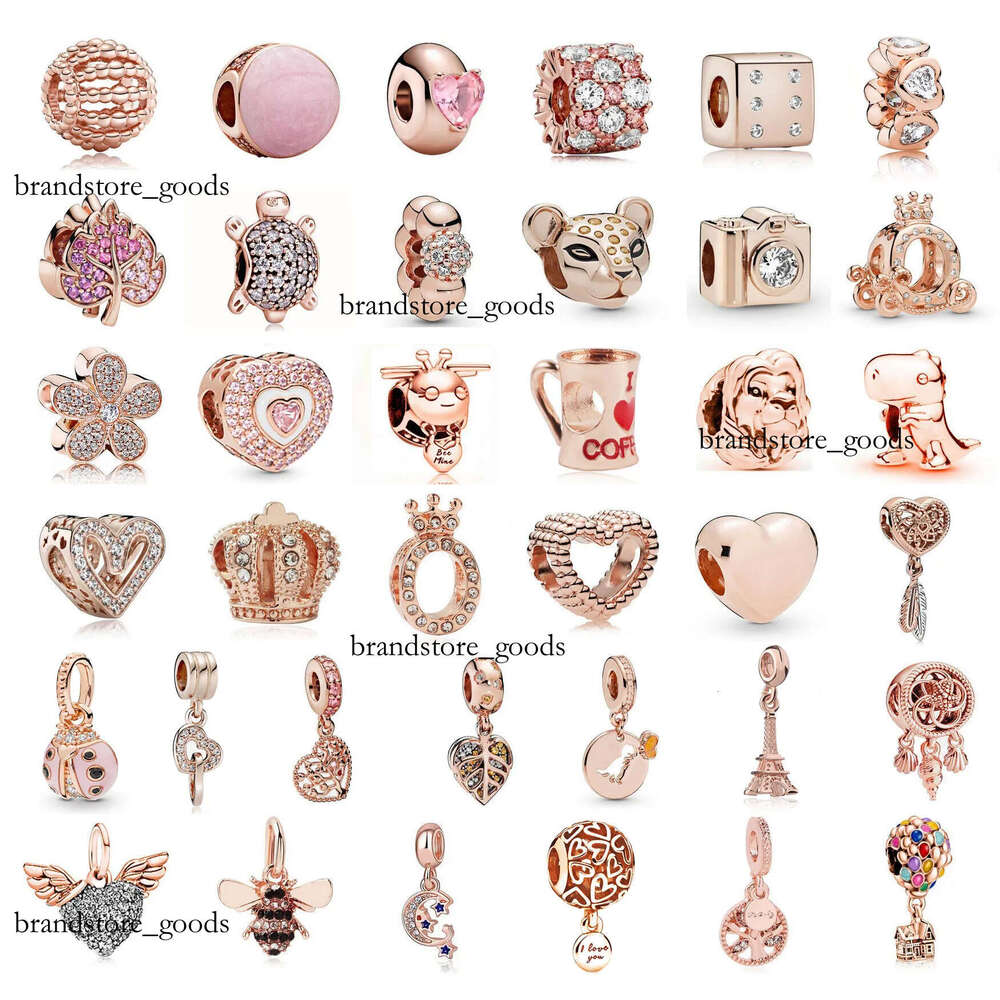 New Popular 925 Sterling Silver Charms Rose Gold Crown Heart Coffee Pendant Beads For S925 Charm Bracelet DIY Women Fashion Accessories Jewelry Gifts 881