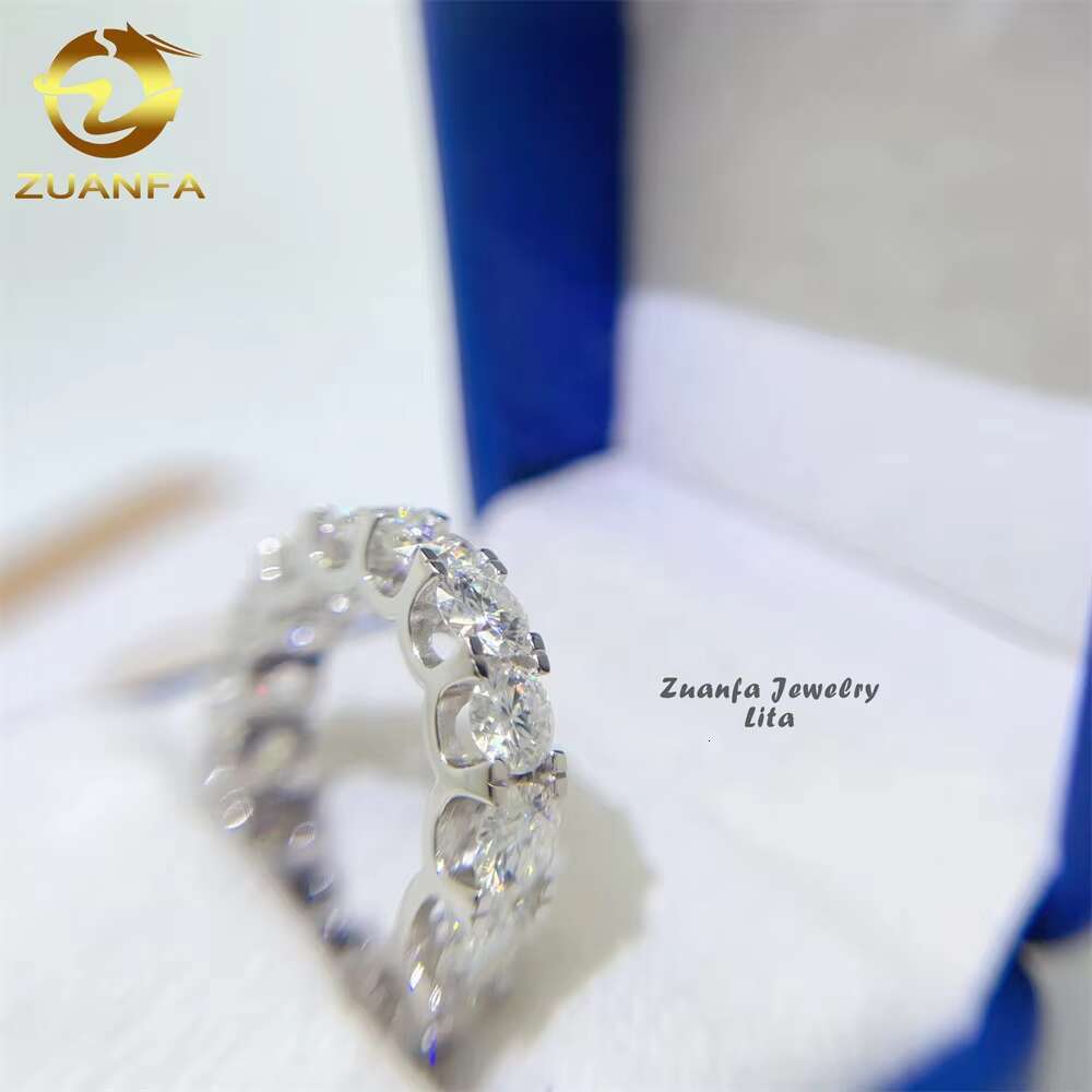Ready to Ship Hot Selling Silver Whole Round 4mm 5mm Diamond Band Moissanite Eternity Ring