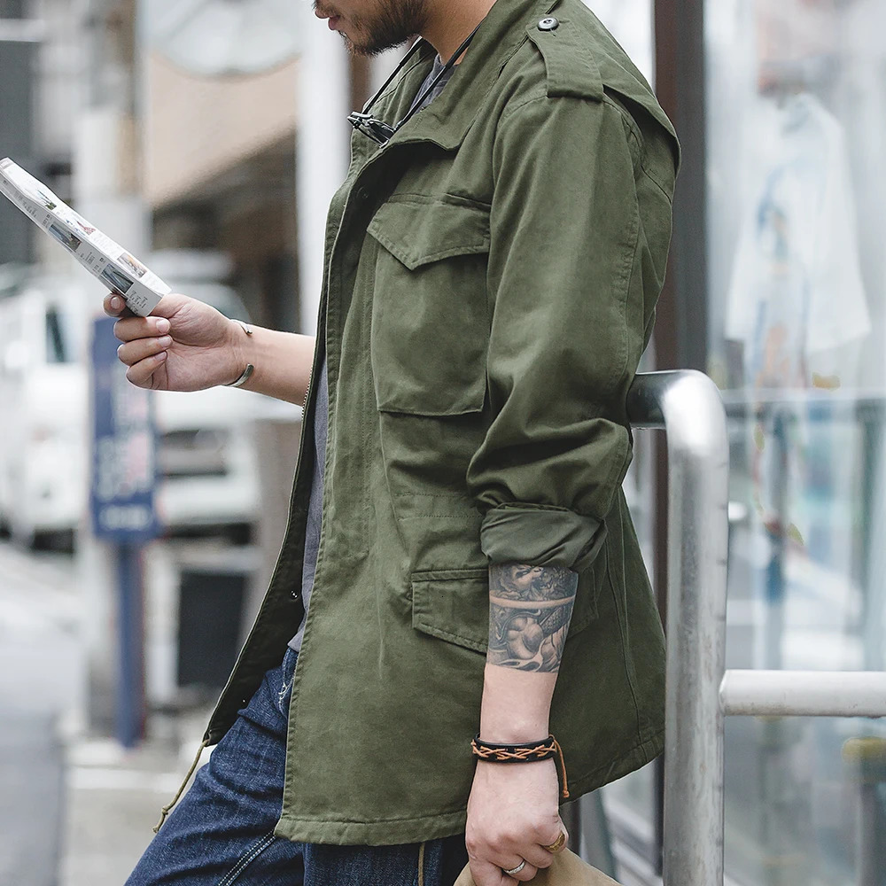 Maden retro M65 mens jacket green outdoor windproof casual solid multi pocket 250409