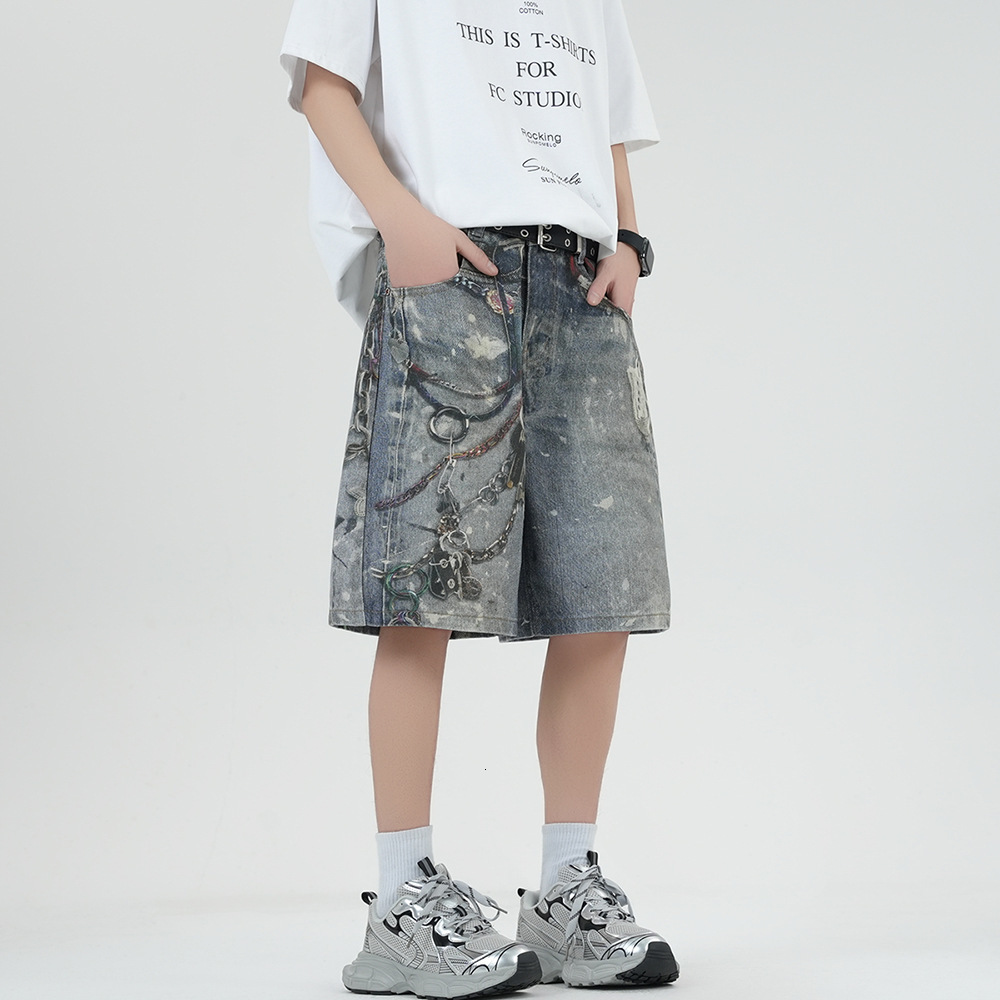 Shorts jeans straight version light color summer daily simple diamond loose and loose niche versatile one-fifth pants 250109