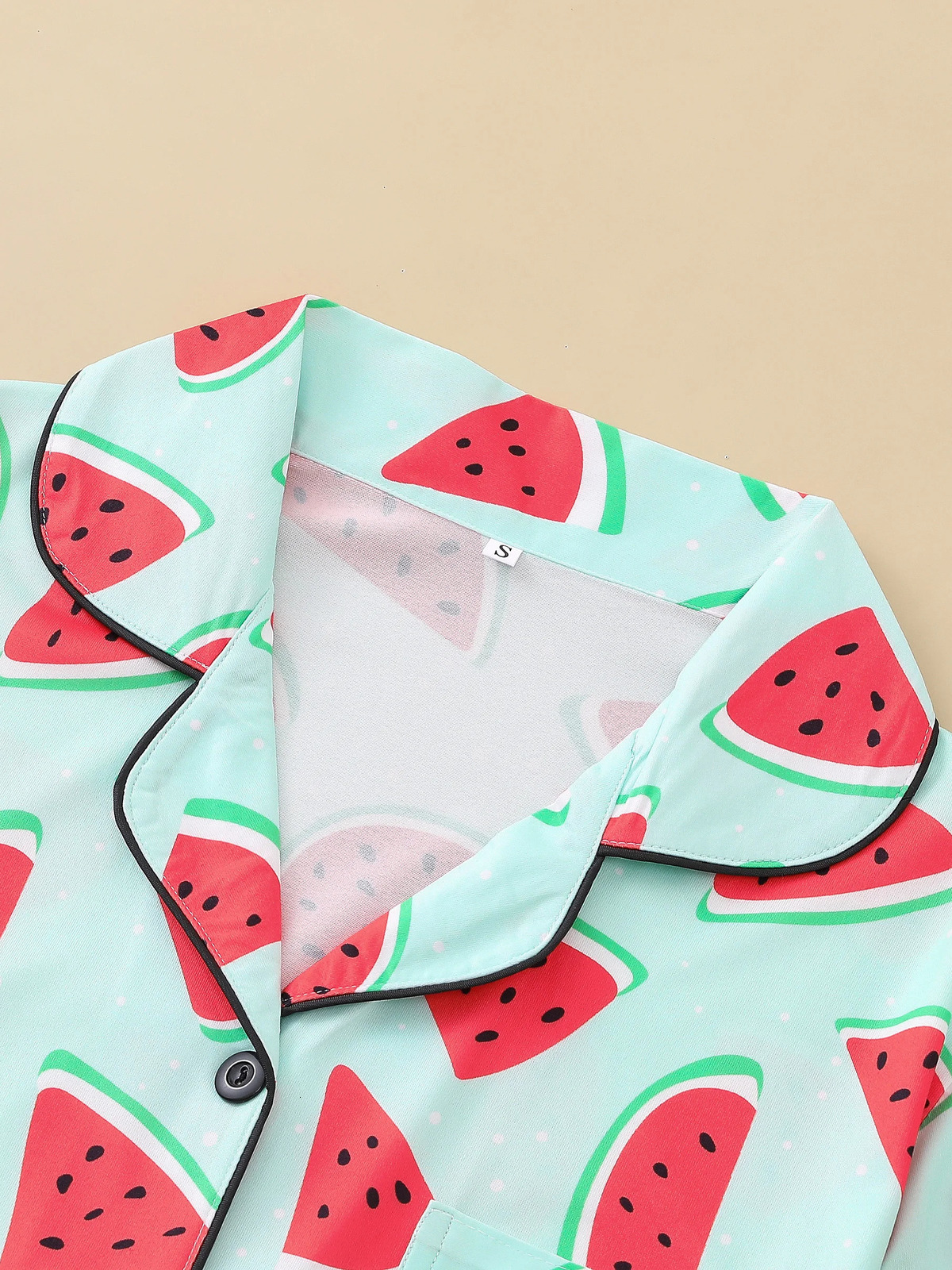 Two piece womens pajama lapel top and trousers watermelon summer casual pajamas 250409