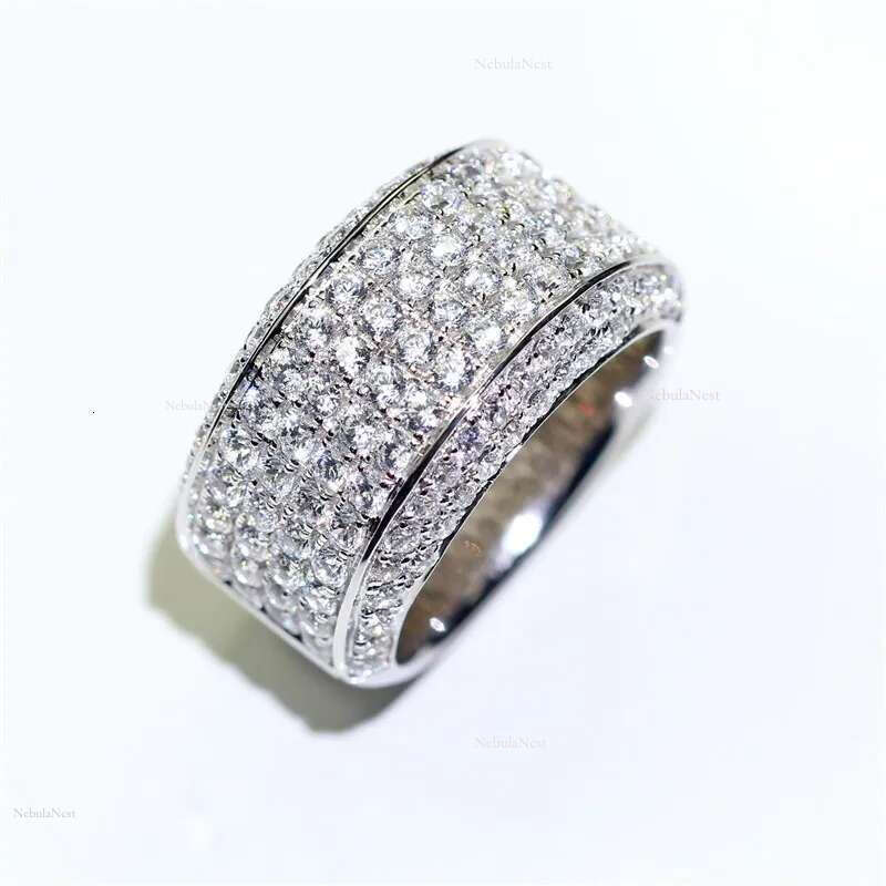 Size 8-12 Rulalei Brand Tycoon Wedding Rings Sparkg Jewelry Sterg Sier Pave White Moissanite Dia Party Eternity Engagement Ring For Men Gift