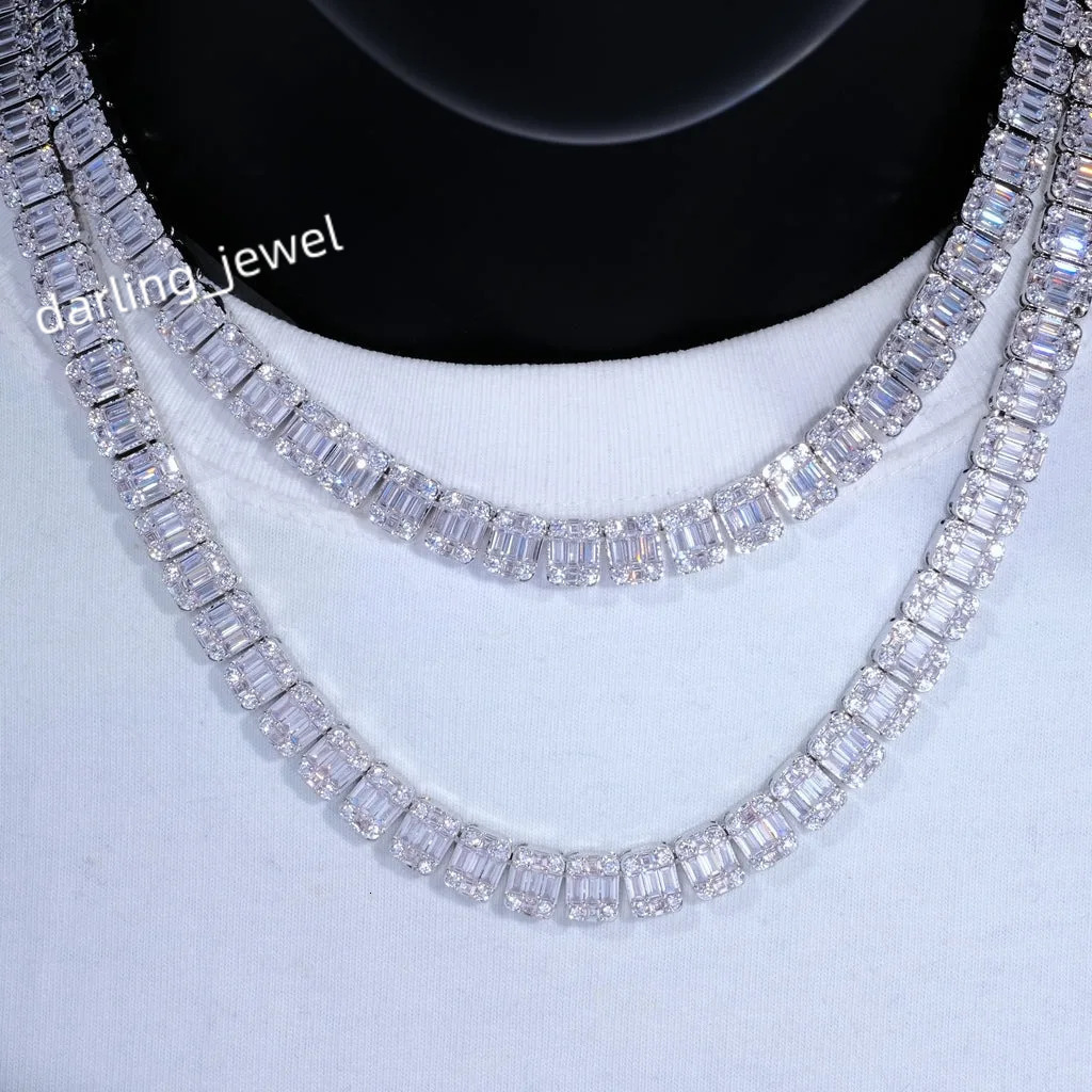 Custom 8mm Iced Square Tennis Chain White Gold Plated Diamond Cluster Tennis Necklace Hip Hop Jewelry