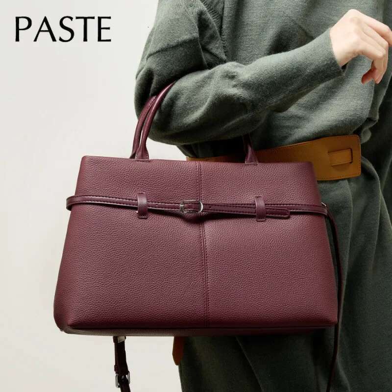 New Casual Stylish Grey Coffee Color Large Tote Lichi Pattern Cowhide Leather Women Handbag High-End Office Lady Shoulder Bag