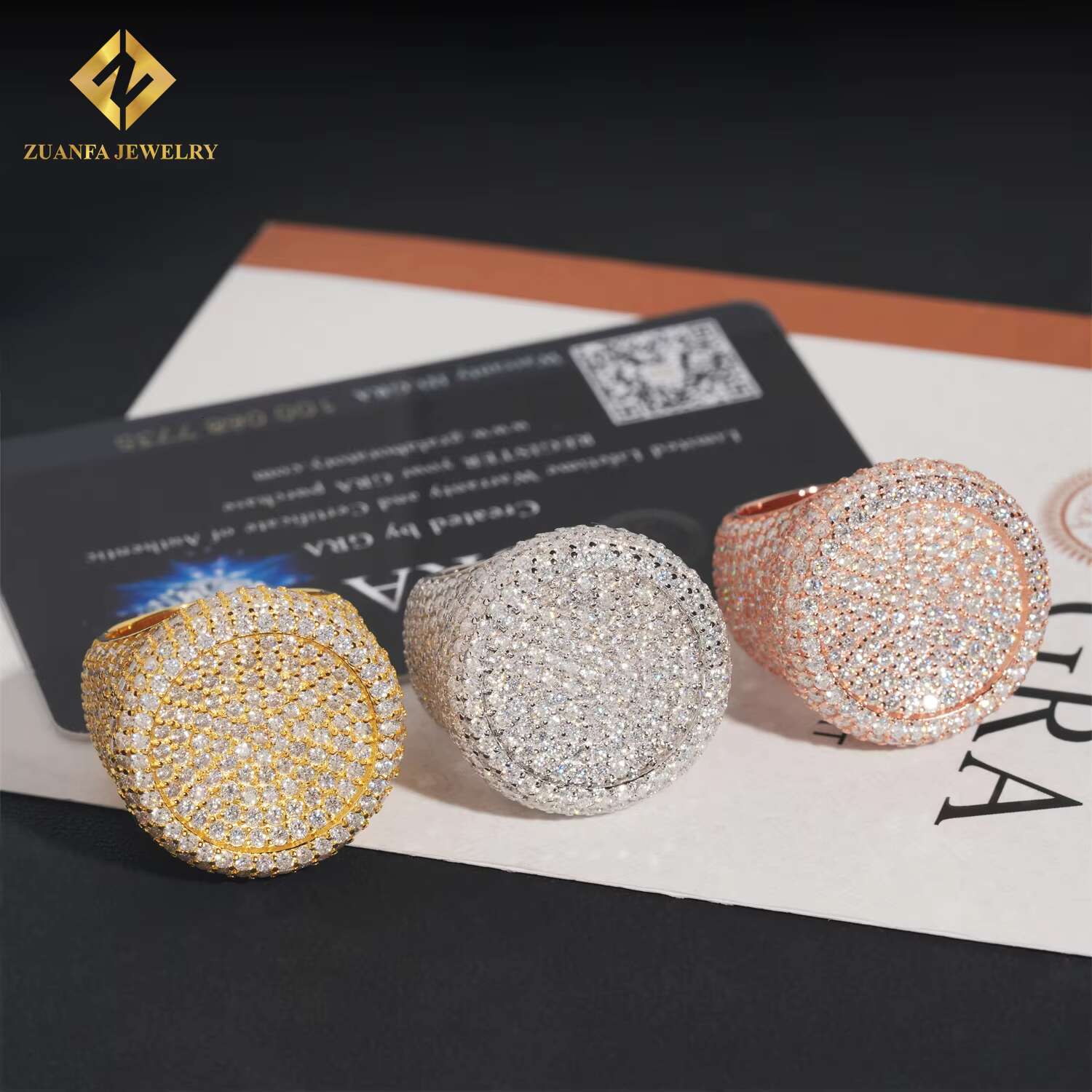 Deluxe Fully Iced VVS D Moissanite Diamond Ring GRA Certificate 925 Silver Hip Hop Ring for Men