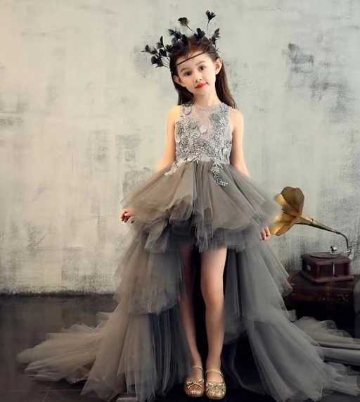 Girl's Dresses Girls runway dress Princess dress Children's high-end train piano performance birthday evening gown host Peng Peng yarn Q2504